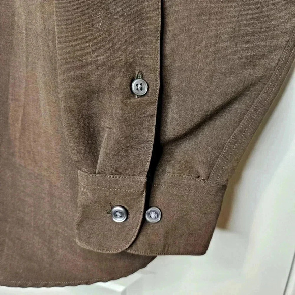 Perry Ellis Mens Chocolate Brown Rayon Poly Blend Button Down Dress Shirt Size M - Picture 8 of 8